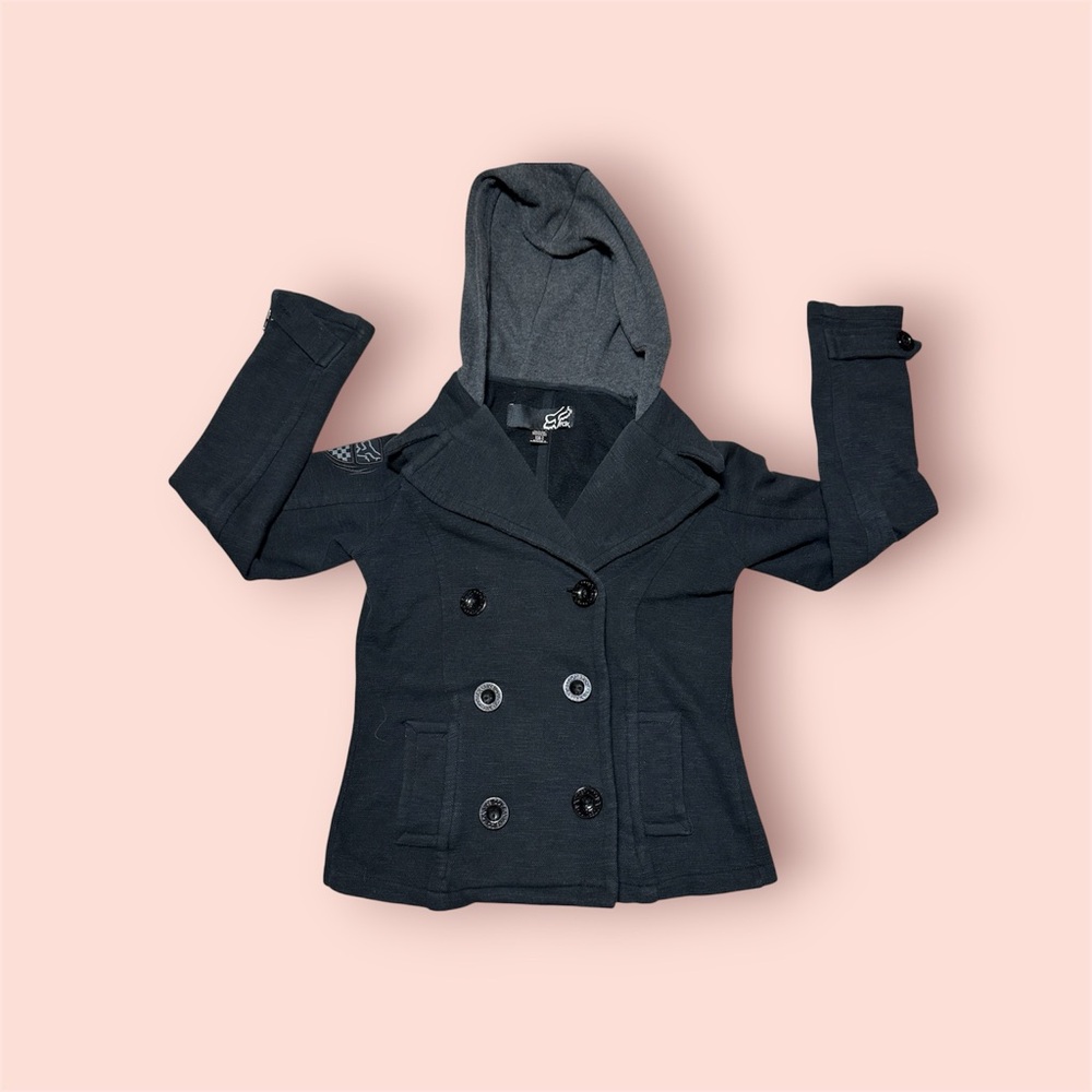 Fox Racing Women’s Hoodie Peacoat Jacket Black Double Breasted Moto Style Small